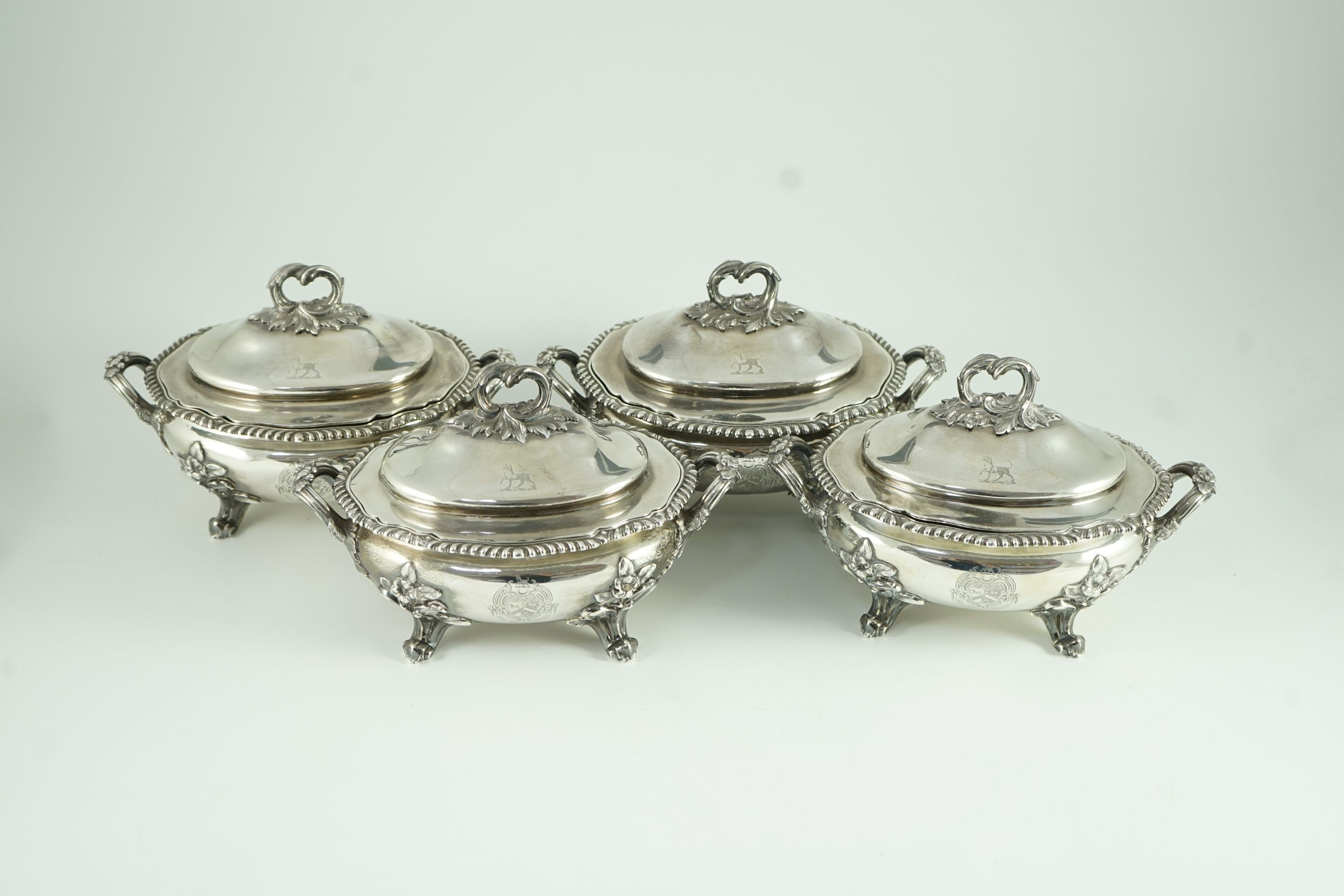 A good set of four Victorian silver two handled oval sauce tureens and covers, by Edward & John Barnard